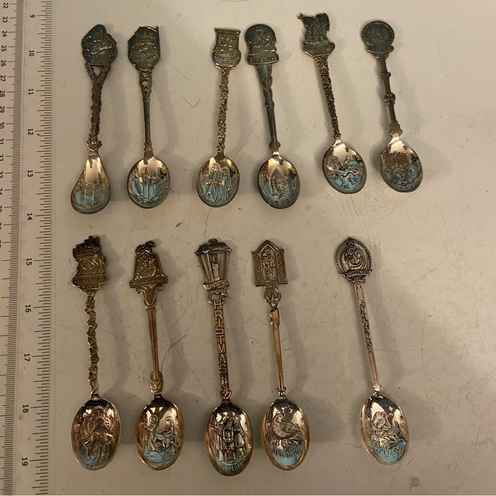 Vintage Christmas silver decorative spoons - embossed bowls - years 1975 - 1986